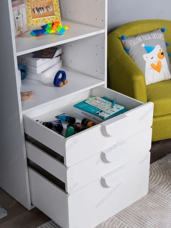 Стеллаж Пикси, с тремя выдвижными ящиками 60x57x120, белый (робкий подснежник) | изображение 7