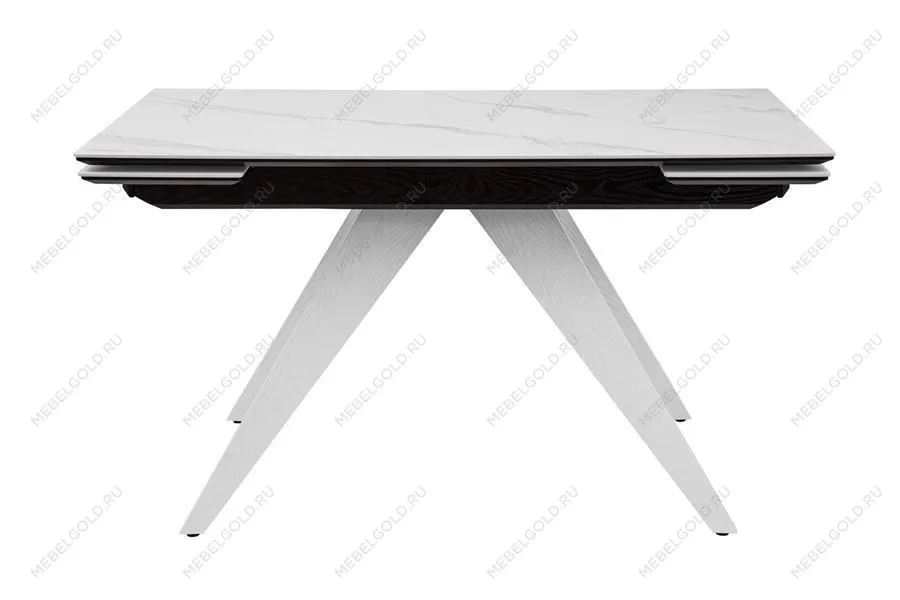 Стол Невада керамика (1400*800+300+300/керамика Gilf white/подстолье черный/ноги белый)