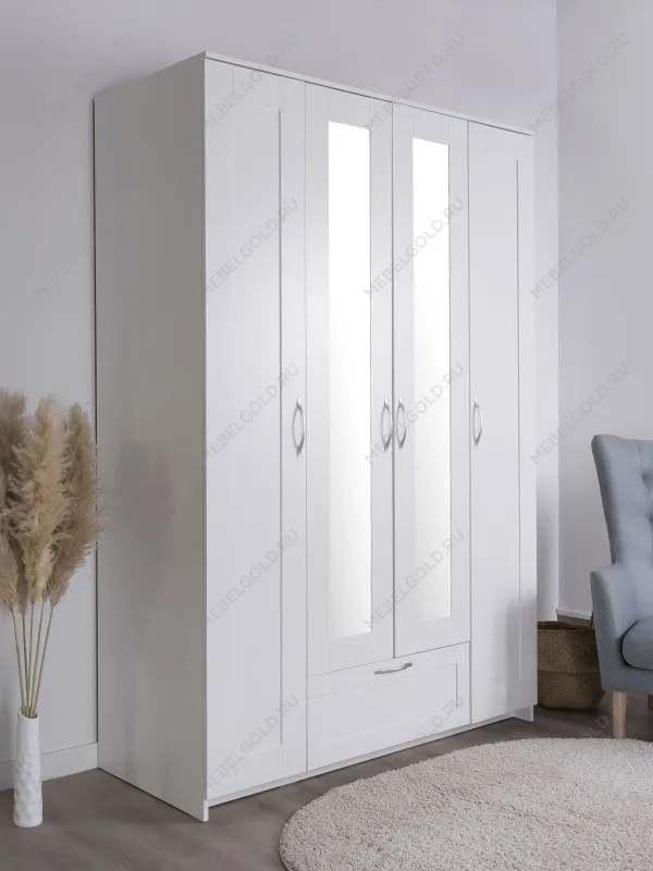 Шкаф Сириус, 4 двери и 1 ящик с зеркалом, 156х59х220 см, белый | изображение 4