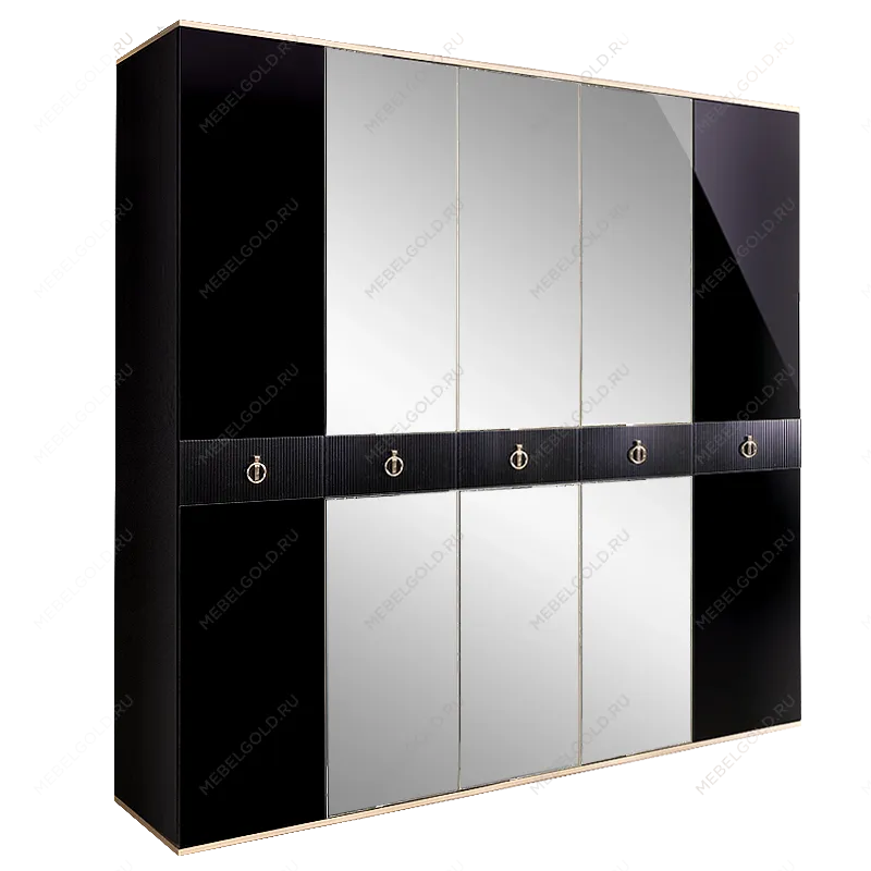 Шкаф 5-ти дверный с зеркалом Римини СОЛО (Черный/Серебро) РМШ1/5(s)