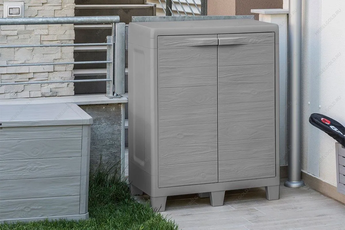 Уличная тумба TOOMAX 2х дверная глубокая WOODY'S XL (2 полки), светло-серый | изображение 2