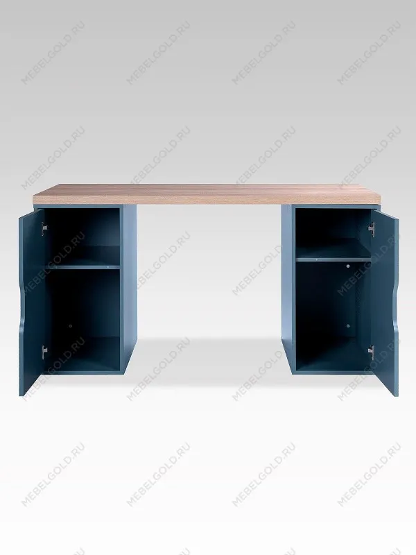 Стол письменный Ингар, с двумя дверцами, 140x75x55, серо-бирюзовый/черный, столешница дуб беленый | изображение 6