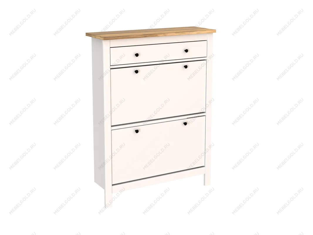 Обувница Сага с 2 откидными ящиками 92х122 белая-ясень