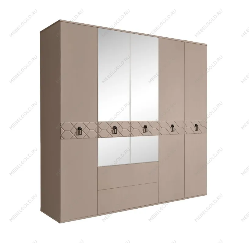 Шкаф 5-ти дверный с зеркалами, с ящиками, Bogemia Farfalle (Мокка/Черный) БМШ1/51(Fa)