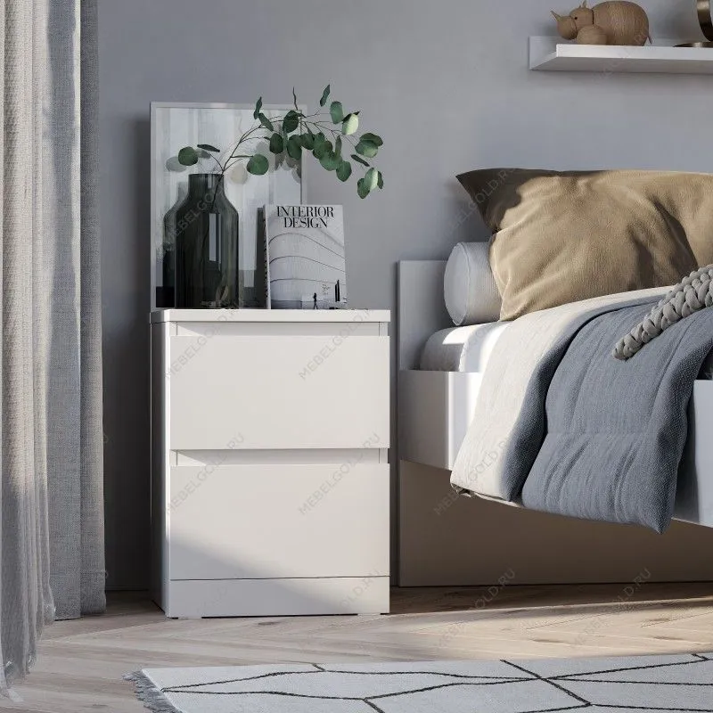 Тумба прикроватная Варма, 2 ящика, 40х55х40 см, эмаль белая | изображение 2