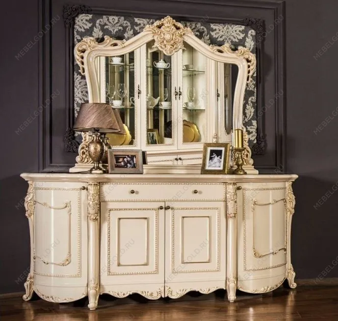 Комод Джоконда крем глянец с зеркалом (гостиная)