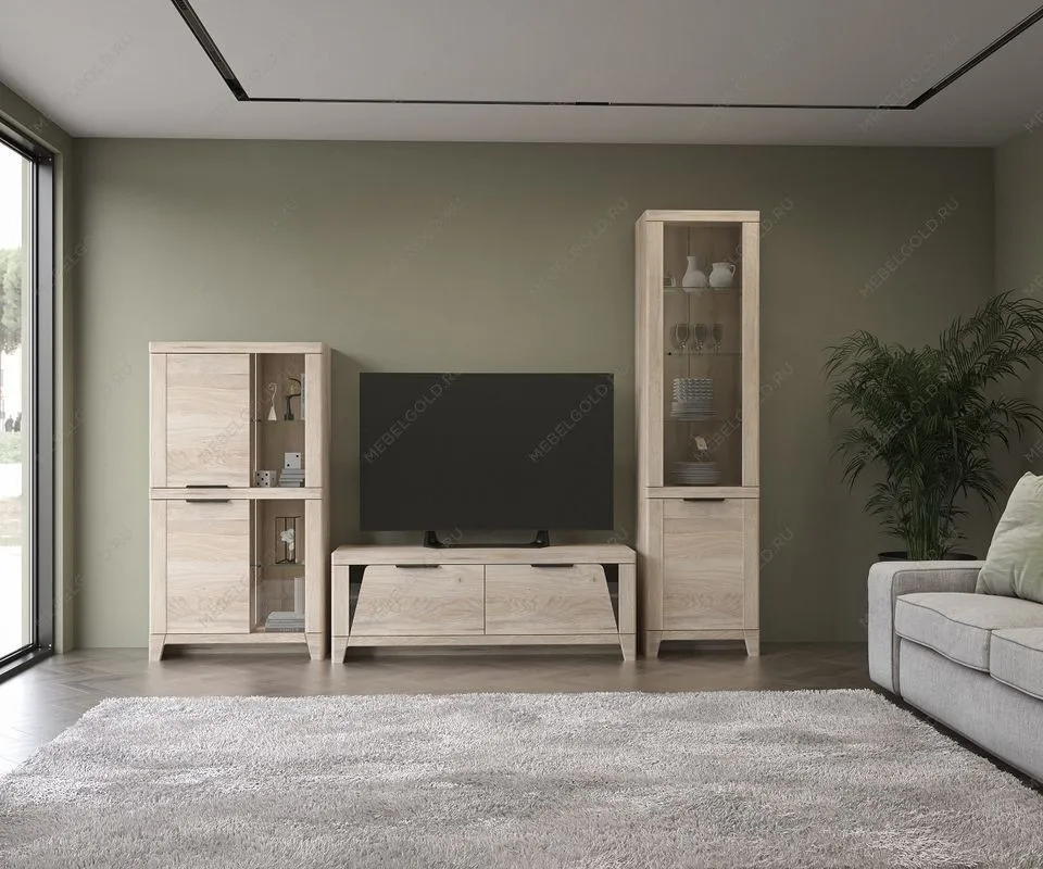 Пенал низкий со стеклом, Юта (802*373*1476) Дуб Мария, 31707 | изображение 1