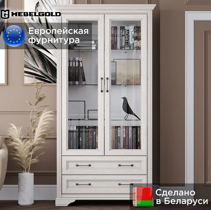 Шкаф-витрина Стилиус REG2W2S с подсветкой (Лиственница сибирская) | изображение 1