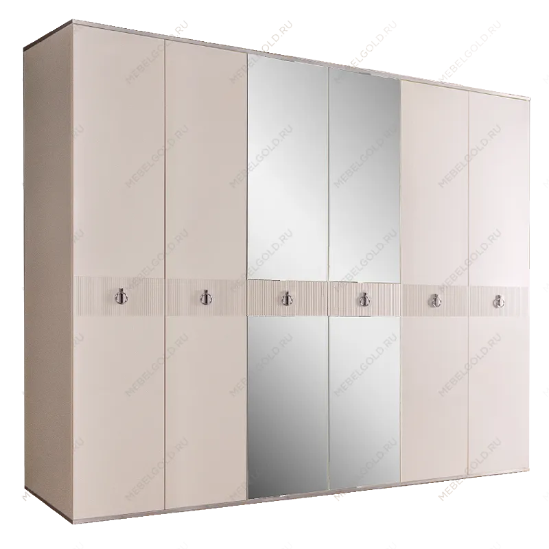 Шкаф 6-ти дверный с зеркалом Римини СОЛО (Слоновая кость/Серебро) РМШ1/6(s)