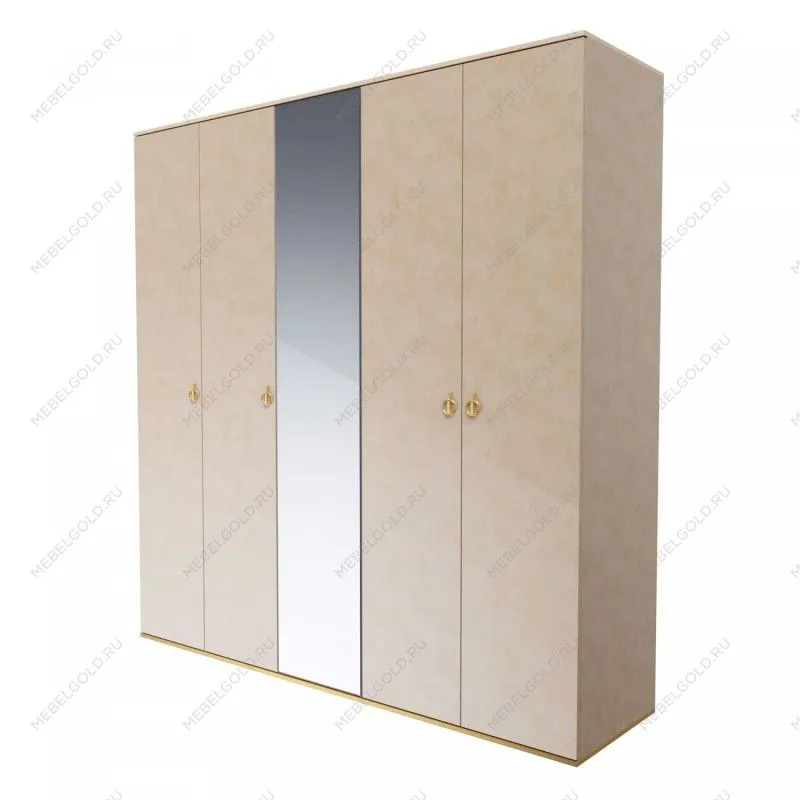 Шкаф 5-ти дверный с зеркалом Римини (Латте/Золото) РМШ1/5
