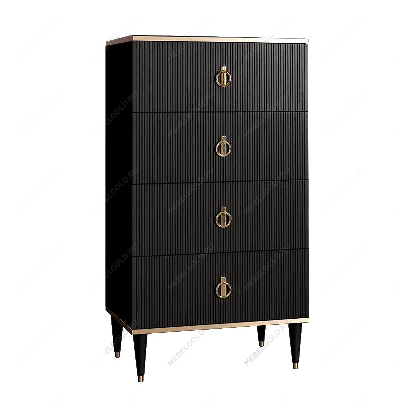 Комод 4 ящика Римини СОЛО (Черный/Золото) РМКМ-6(s)