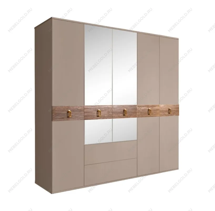 Шкаф 5-ти дверный с зеркалами, с ящиками, Bogemia Wood Fa (Мокка/Золото) БМШ1/51(Wo)