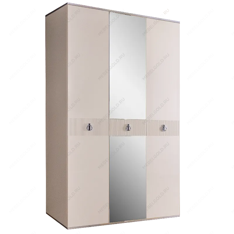 Шкаф 3-х дверный с зеркалом Римини СОЛО (Слоновая кость/Серебро) РМШ1/3(s)