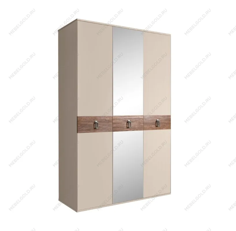 Шкаф 3-х дверный с зеркалом Bogemia Wood Fa (Ваниль/Хром) БМШ1/3(Wo)