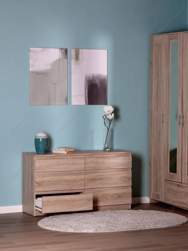 Комод Кастор, 6 ящиков, 129х40х71 см, дуб сонома | изображение 1