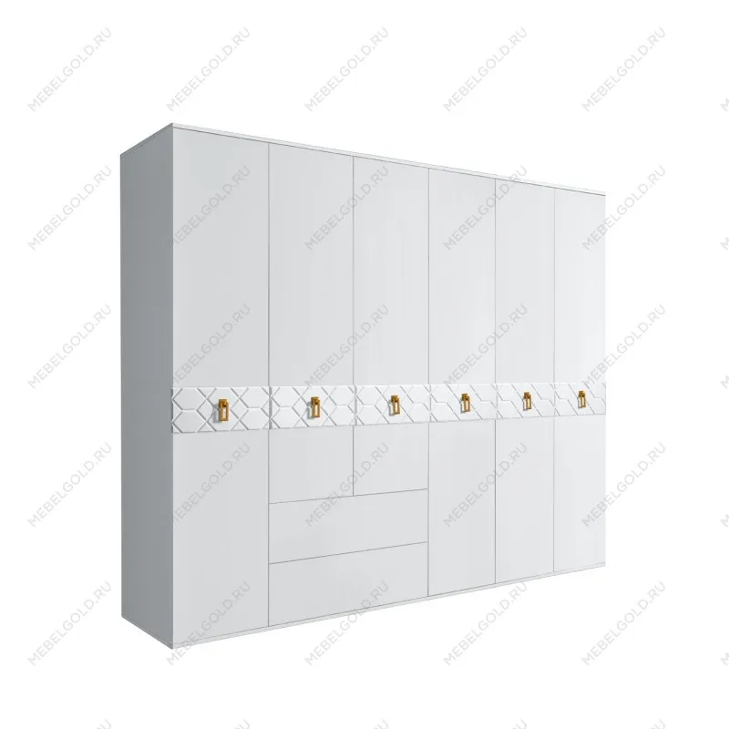 Шкаф 6-ти дверный с ящиками, Bogemia Farfalle (Белый/Золото) БМШ2/61(Fa)