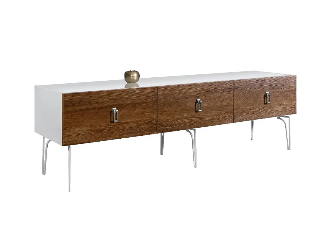 Тумба под телевизор 1.6м Bogemia Wood Fa (Белый) (Lakobel/Хром) БМТ-1(Wo)