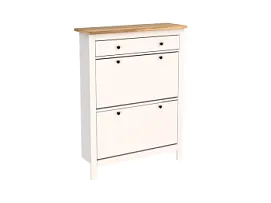 Обувница Сага с 2 откидными ящиками 92х122 белая-ясень