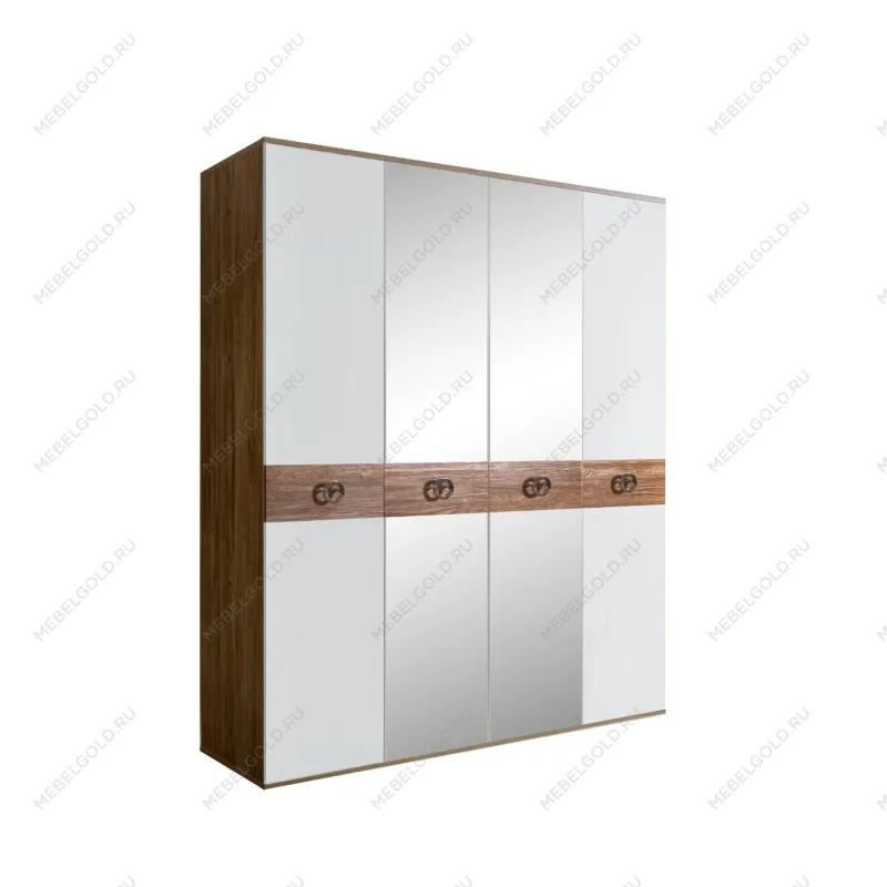 Шкаф 4-х дв. с зеркалами Bogemia Woodline Wood Fi (Белый/Хром) БМШ1/4(Wo)