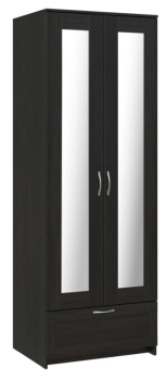 Шкаф Сириус, 2 двери и 1 ящик с зеркалом, 78х59х220 см, черно-коричневый, дуб венге