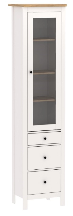 Шкаф с витриной Сага, 50х41х215 см, белый/ясень