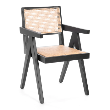Кресло LOKI, дерево вяз/ротанг, черный, 50х50х84 см