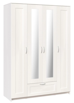 Шкаф Сириус, 4 двери и 1 ящик с зеркалом, 156х59х220 см, белый