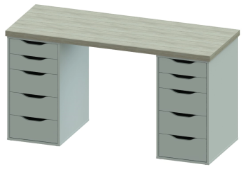 Стол письменный Ингар, 10 ящиков, 140х75х55 см, белый, столешница дуб беленый