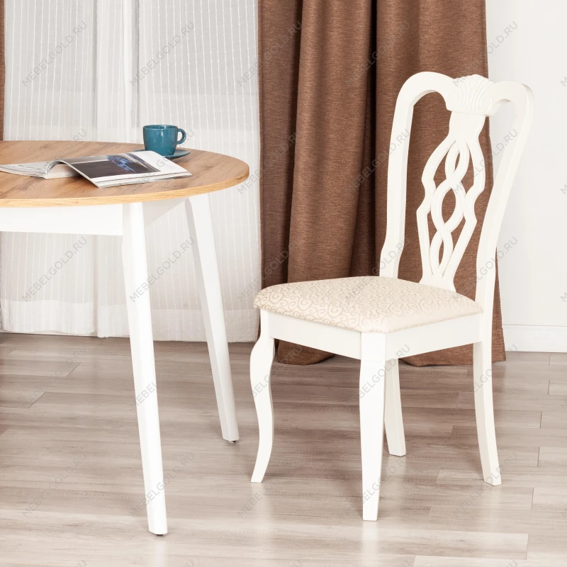 Стул - Афродита/Aphrodite, дерево гевея, 46х54х99см, Ivory white, ткань кремовая с рисунком (А04) | изображение 8