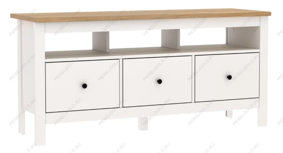 Тумба ТВ Сага, 3 ящика, 131х42х63 см, белая/ясень