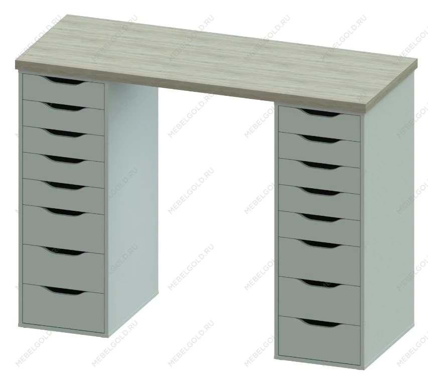 Стол письменный Ингар, 16 ящиков, 140х106х55 см, дуб беленый