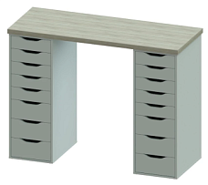 Стол письменный Ингар, 16 ящиков, 140х106х55 см, дуб беленый