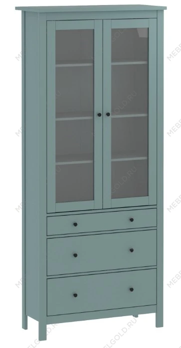 Шкаф с витриной Сага, 90х41х215 см, темно-бирюзовый
