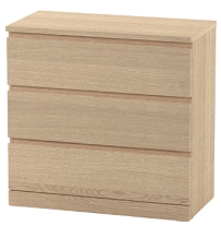 Комод Варма, 3 ящика, 80х78х40 см, шпон натурального дерева, дуб беленый
