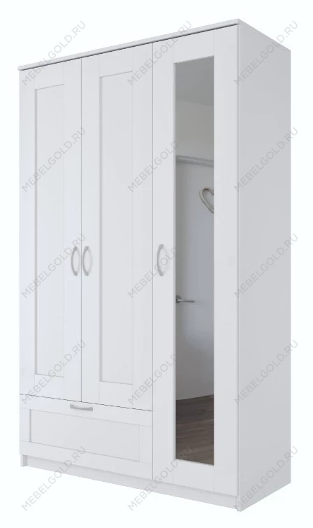 Шкаф Сириус, 3 двери и 1 ящик, 117х50х190 см, с зеркалом, белый