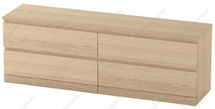 Комод Варма, 4 ящика, горизонтальный, 160х54х40 см, шпон натурального дерева, дуб беленый