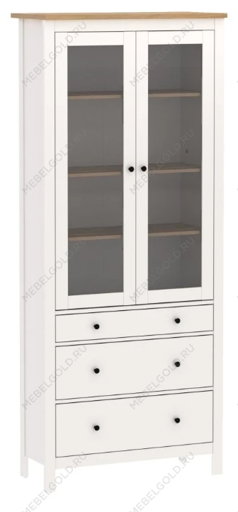 Шкаф с витриной Сага, 90х41х215 см, белый/ясень