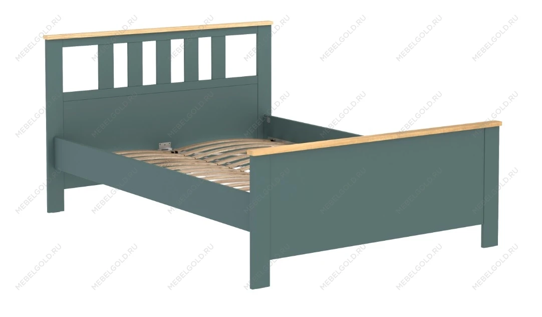 Кровать двуспальная Сага, 140х200 см, темно-бирюзовая/ясень