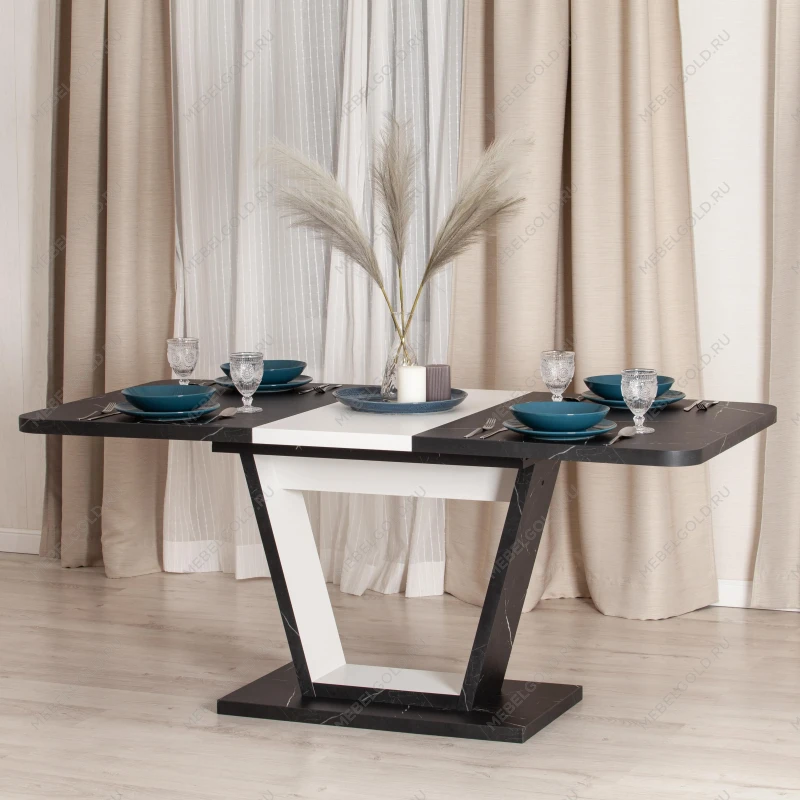 Стол обеденный VOX раздвижной, ЛДСП, 132-172x85x75,5 см, Мрамор черный/Белый | изображение 14