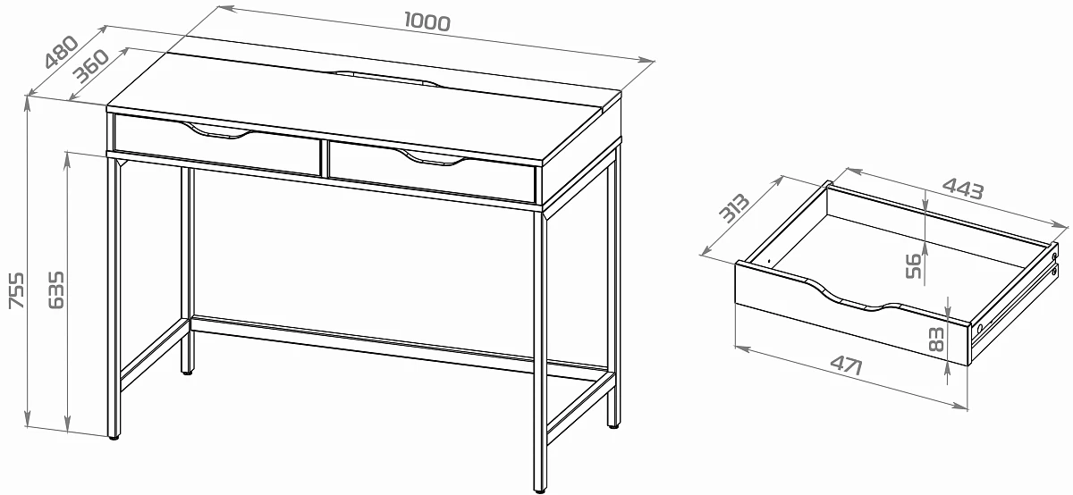 Стол письменный на металлических ножках Ингар Д 100x48x76, белый | изображение 20