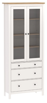 Шкаф с витриной Сага, 90х41х215 см, белый/ясень