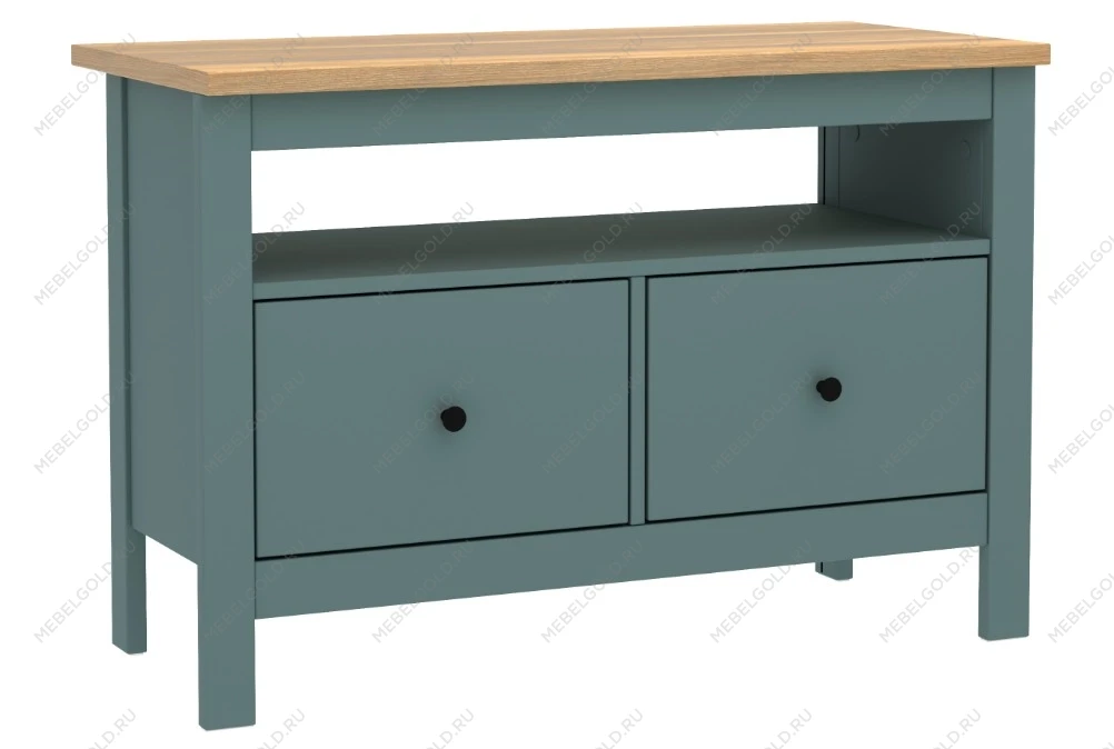 Тумба Сага, 2 ящика, 91х42х63 см, темно-бирюзовая/ясень