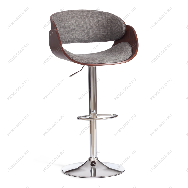 Барный стул LANDO (mod.4036), металл/дерево/ткань, 59х51х93-114 см, высота сиденья 62-83 см, серый/орех/хром, Aimcasa 28