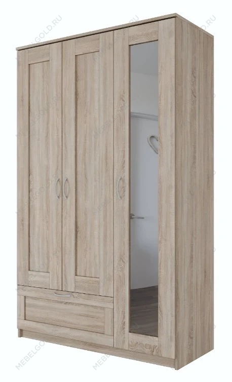 Шкаф Сириус, 3 двери и 1 ящик, 117х50х190 см, с зеркалом, дуб сонома