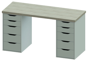 Стол письменный Ингар, 10 ящиков, 140х75х55 см, белый, столешница дуб беленый