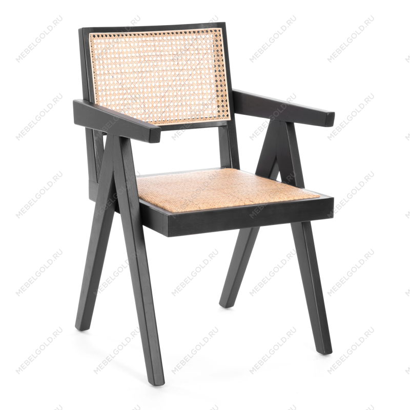 Кресло LOKI, дерево вяз/ротанг, черный, 50х50х84 см