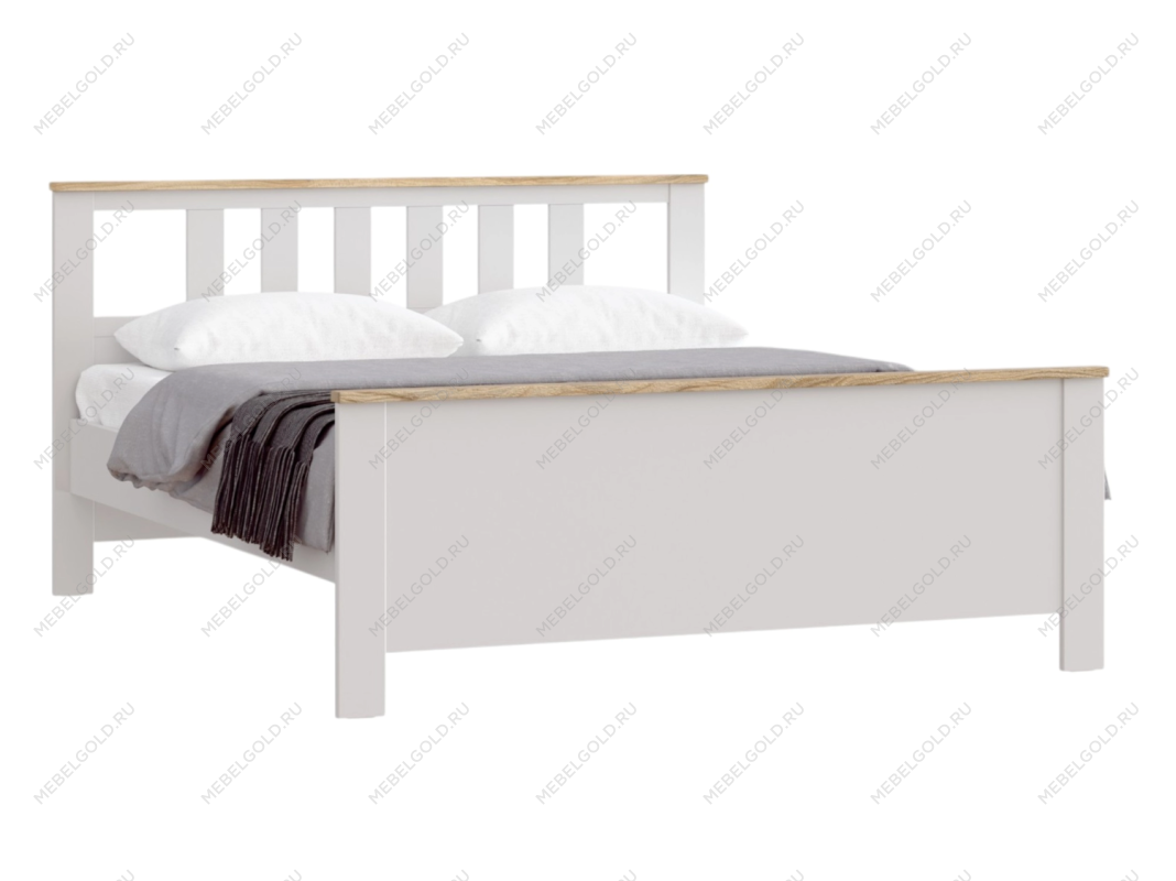 Кровать двуспальная Сага, 160х200 см, белая/ясень