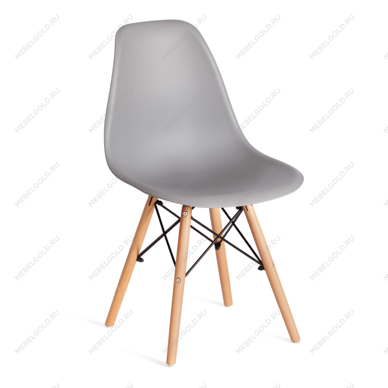 Стул CINDY (EAMES) (mod. 1801), дерево бук/металл/сиденье пластик, 45x51x82 см, Light grey (светло-серый)