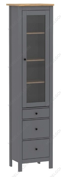 Шкаф с витриной Сага, 50х41х215 см, серый/ясень