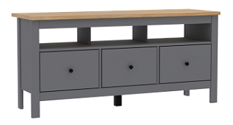 Тумба ТВ Сага, 3 ящика, 131х42х63 см, серая/ясень